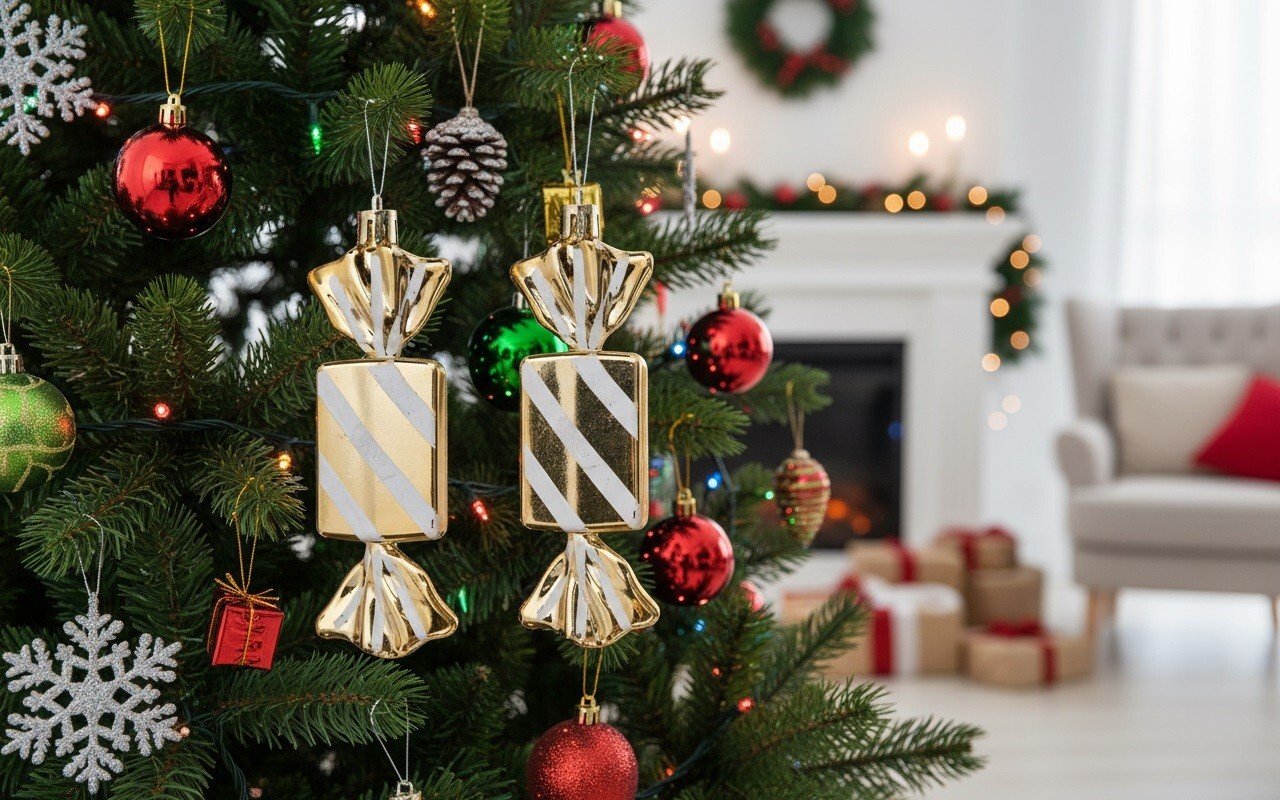 Ewax Komplet 3 bombek Cukierek złoty-biały 8526