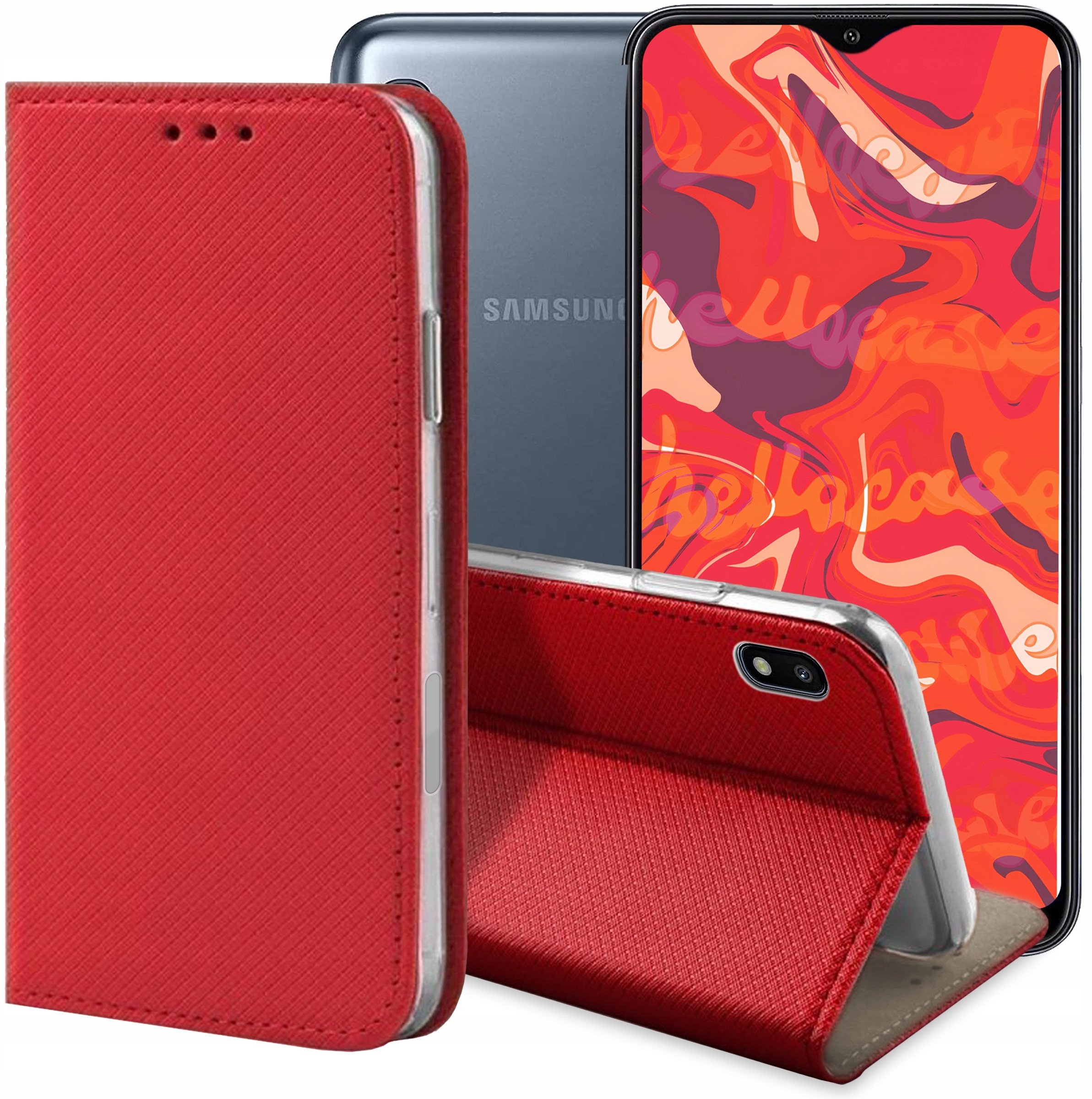 ETUI Z KLAPKĄ DO Samsung Galaxy A10 CZERWONE ZAMYKANE MAGNETYCZNE