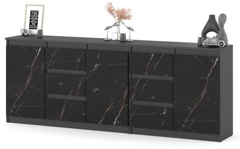 Komoda Do Salonu Duża 6 Szuflad 200cm Nowoczesna Szafka Szary San Sebastian