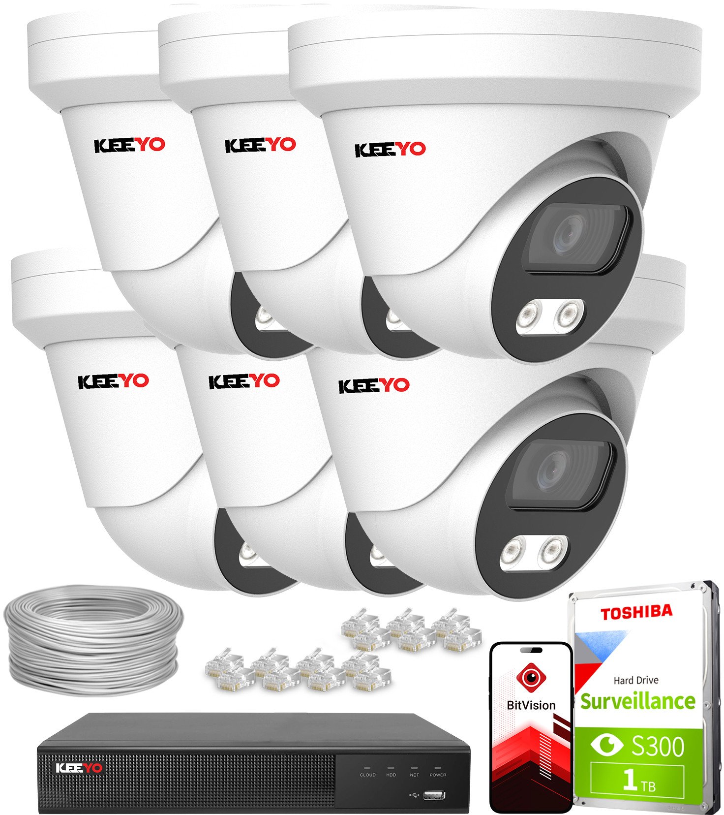 Zestaw do monitoringu IP KEEYO 6x LV-V-IP8M25DF-DL 8Mpx Podwójne oświetlenie