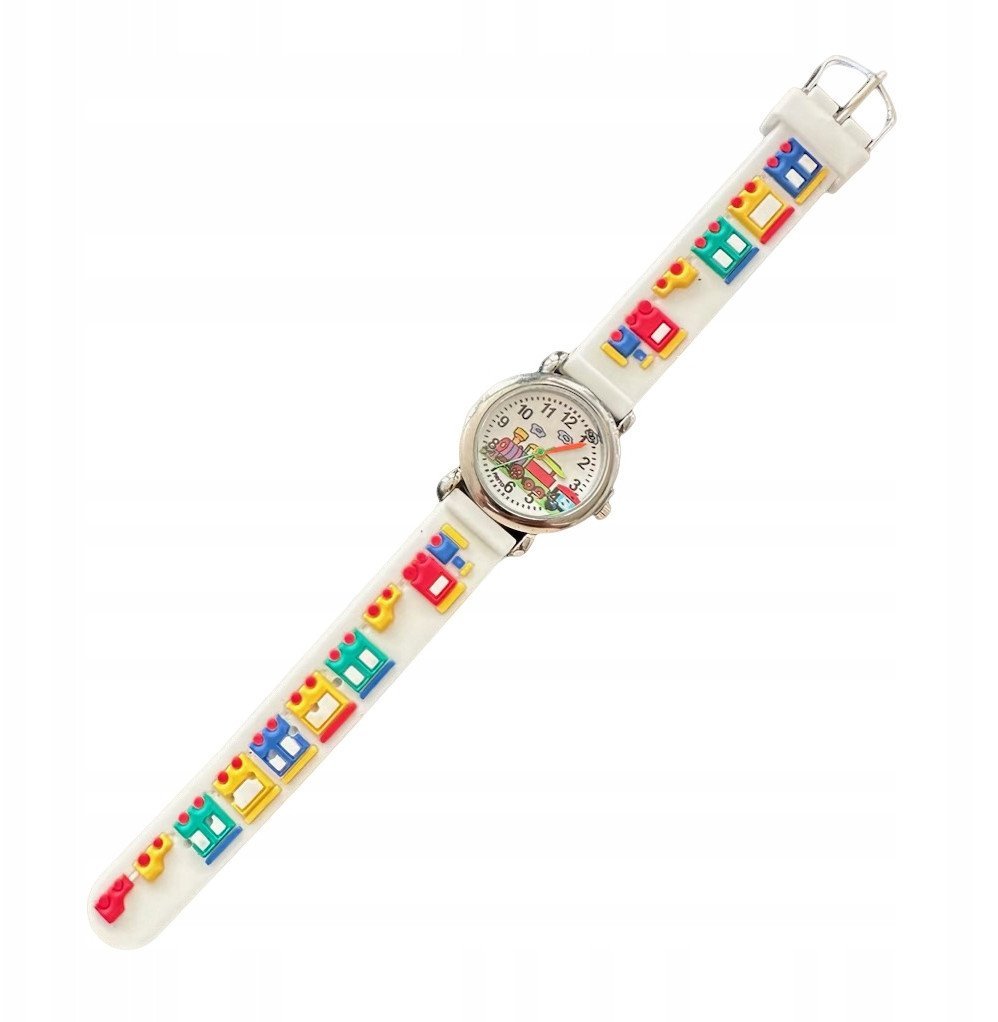 Zegarek dla DZIECI na gumce WYGODNY od 3 lat DO NAUKI KOLOROWY Pociągi