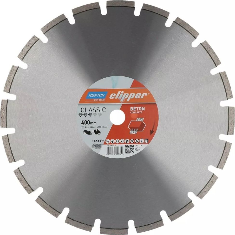 Norton Clipper NORTON CLIPPER TARCZA DIAMENTOWA NORTON CLASSIC BETON LASER 400 MM X 25,4 MM DO BETONU do NORTON CLIPPER CS401