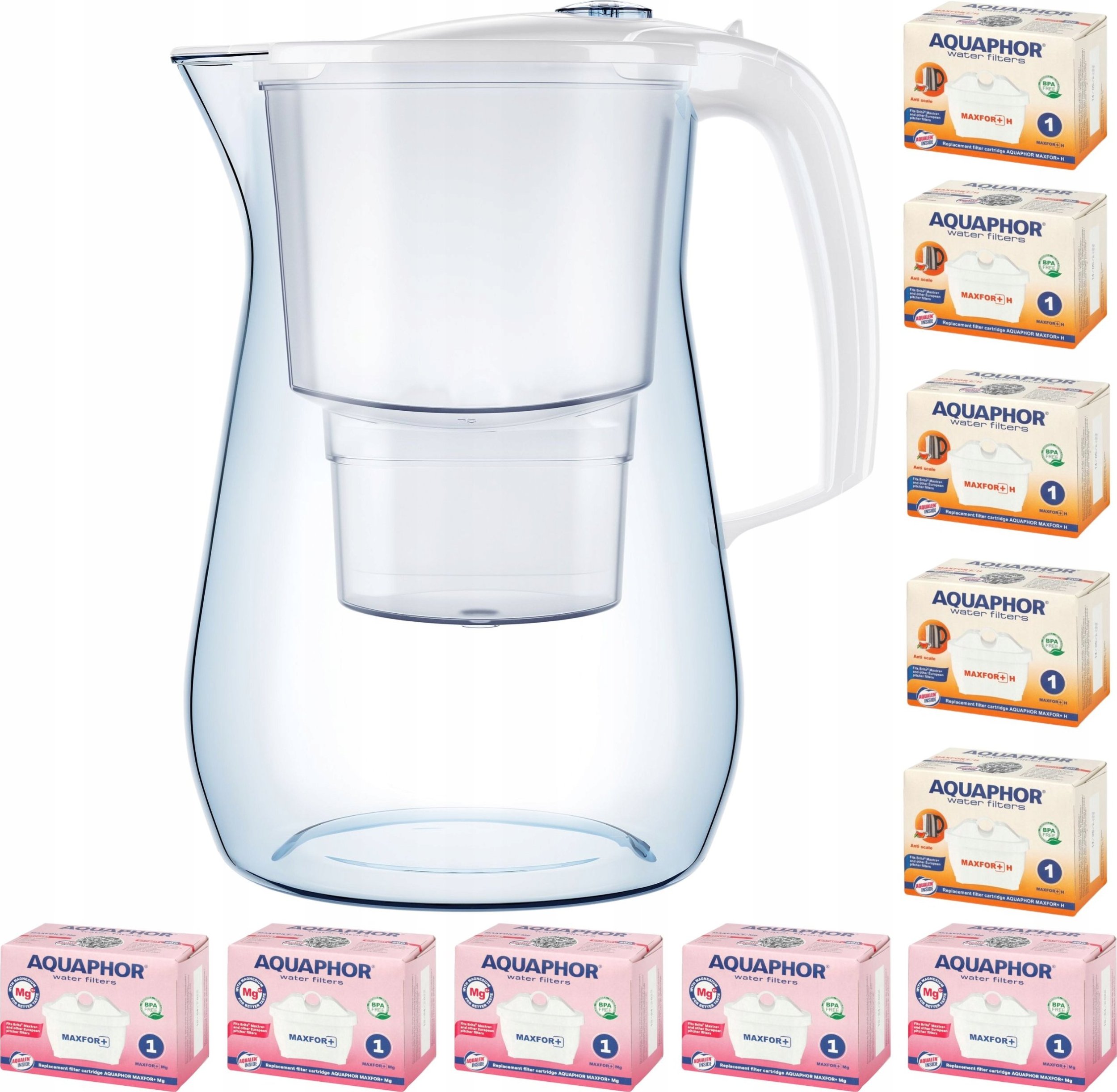 Dzbanek filtrujący Aquaphor Onyx 4,2 l + 10 wkładów (5Mg +5H), biały