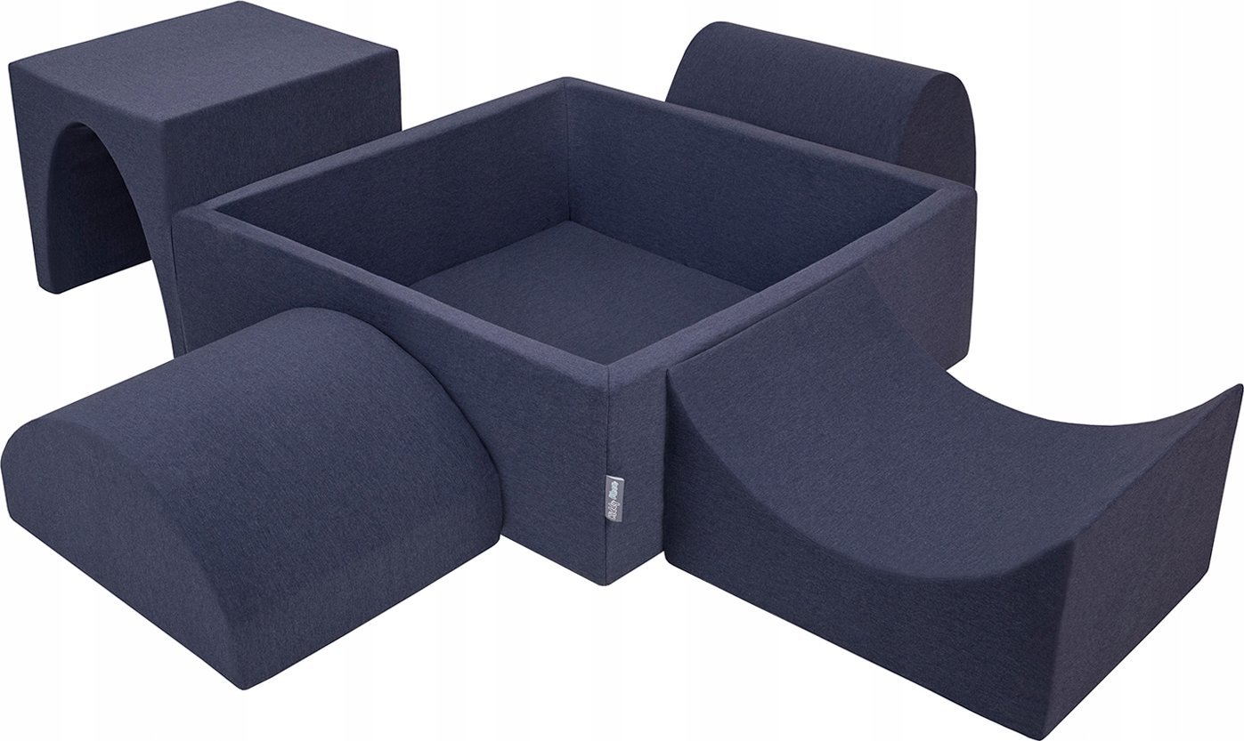 KiddyMoon Piankowy plac zabaw PPZP-KW30D-135 z piłeczkami granatowy: perła-szary-transparent-babyblue-mięta basen 300/górka/tunel/rampa L/półwałek L Z