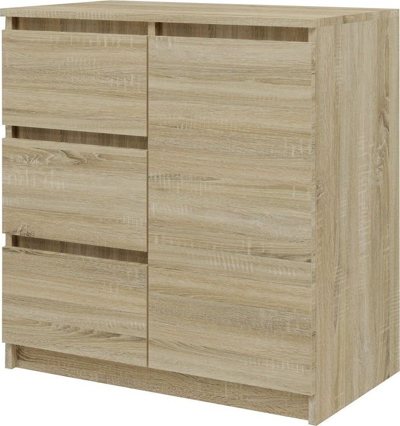 Topeshop Komoda z szufladami, 1D3S, 80x40x75 cm, dąb sonoma, mat