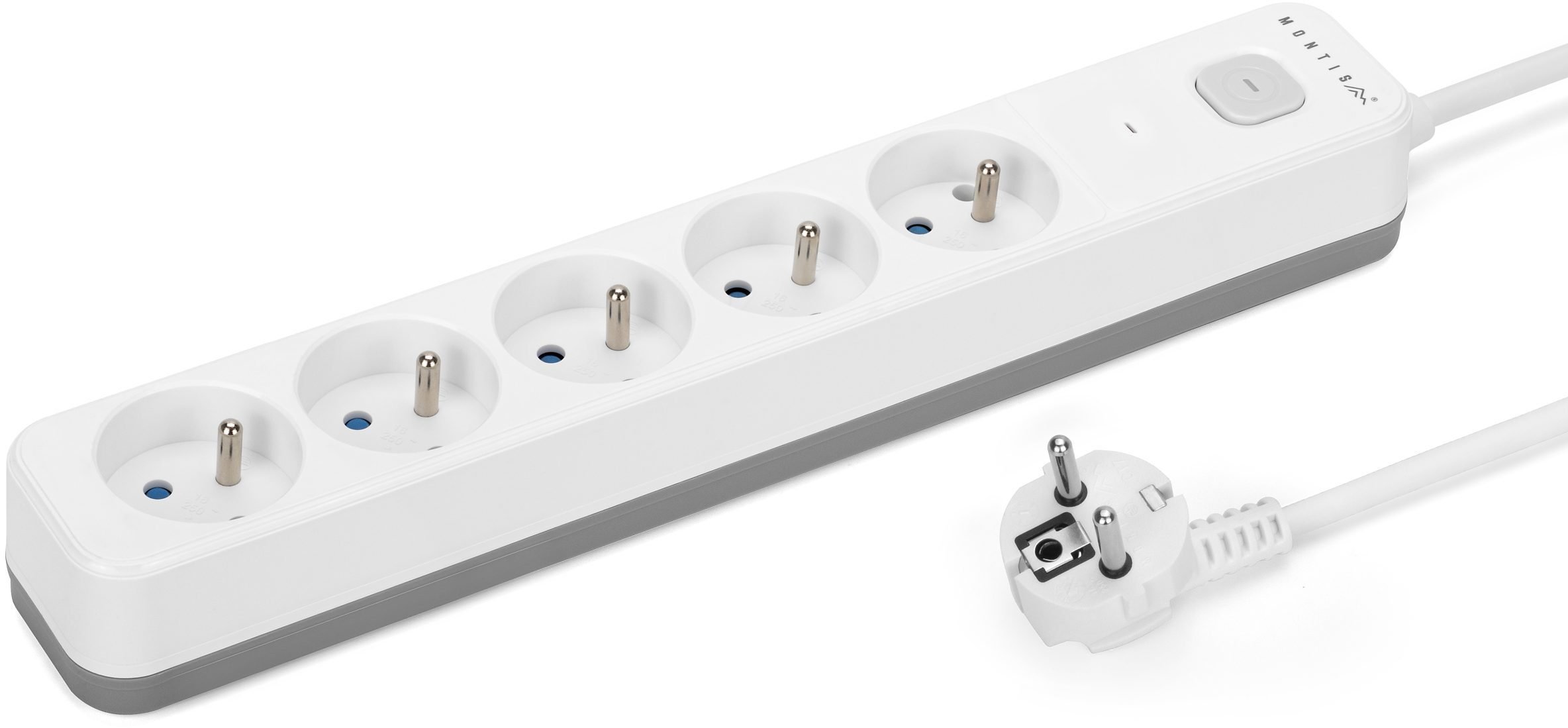 Listwa zasilająca Montis Listwa przeciwprzepięciowa biały-szary 5-gniazdowa 1,5m MT187-WG-1,5
