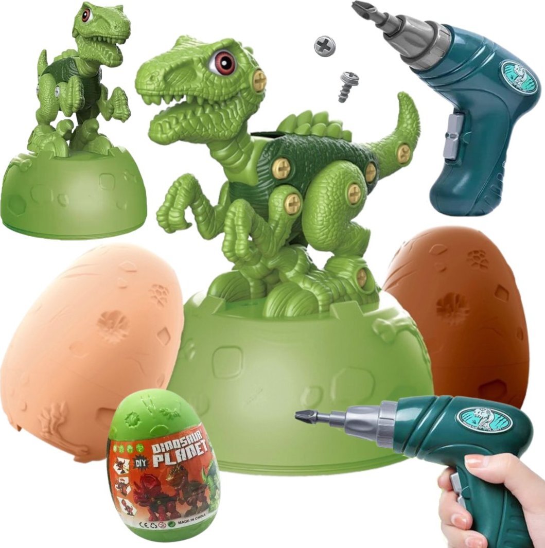 ZESTAW DINOZAUR DINO W JAJKU DO SKRĘCANIA ŚRUBKI WKRĘTARKA JAJO UKŁADANKA