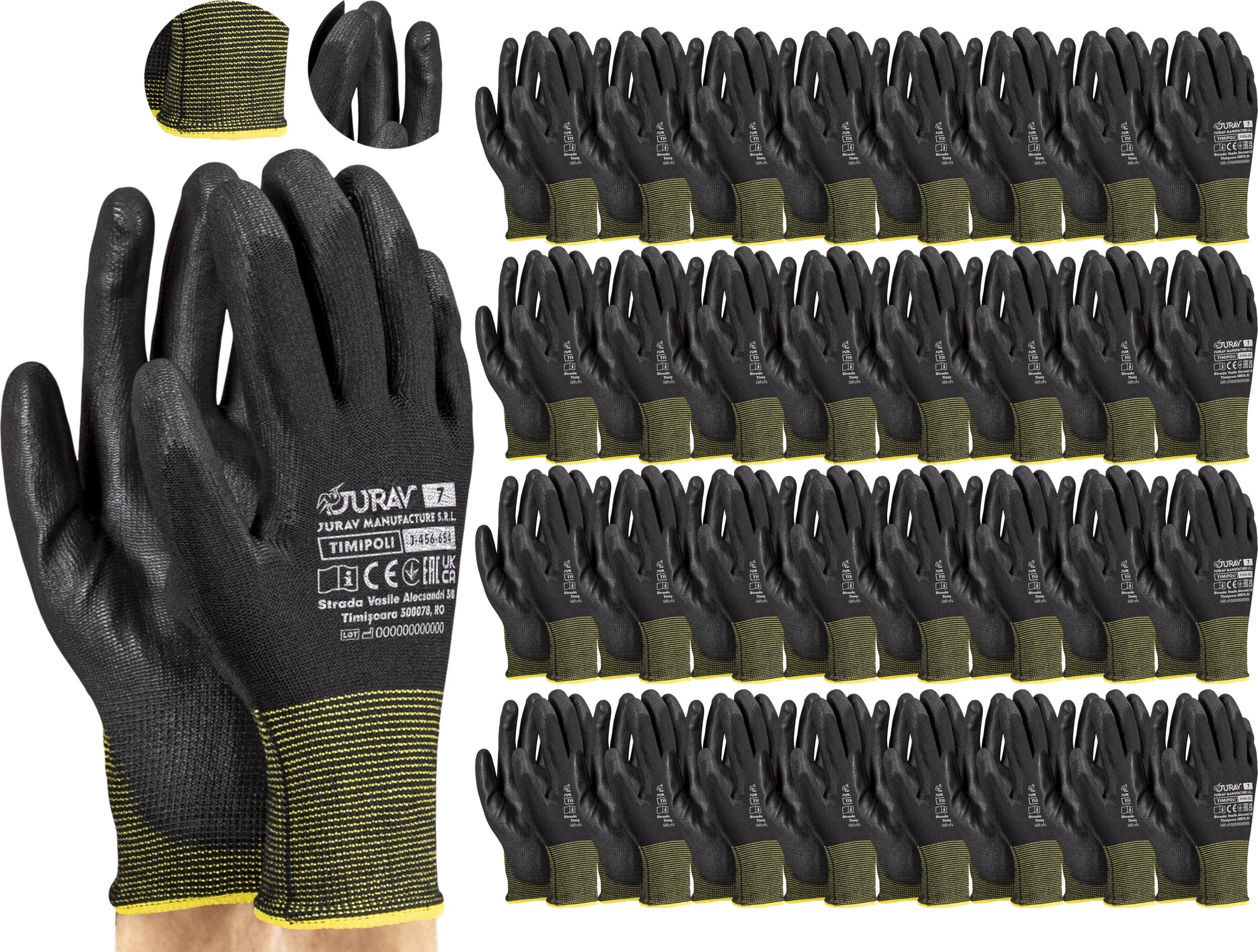 Rękawice Robocze Czarne J-TIMIPOLI_BB - 120 Par (7 - S)