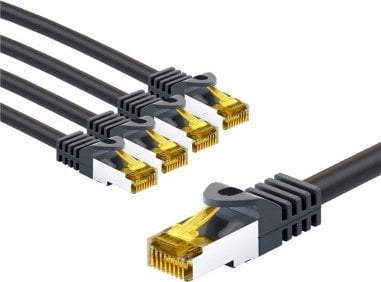 Goobay RJ45 kabel krosowy CAT 6A S/FTP (PiMF), 500 MHz, z CAT 7 kable surowym, 5 m, czarny, zestaw 5 - Długość kabla 5 m