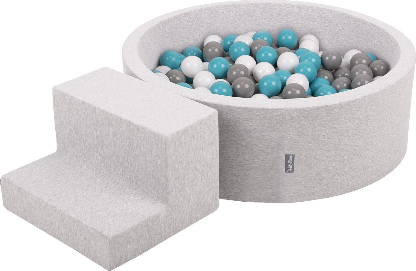 KiddyMoon KiddyMoon Piankowy plac zabaw PPZP-OK30D-122 z piłeczkami jasnoszary: szary-biały-turkus basen 100/schodek Zabawka plac zabaw