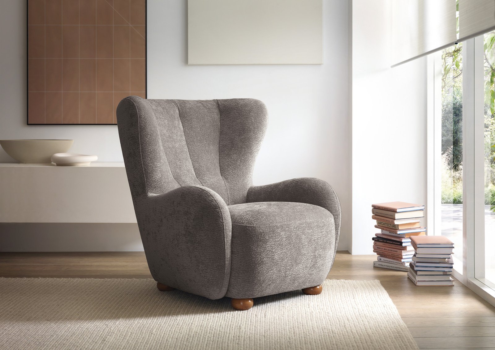 Fotel tapicerowany uszak FILO Dress Me 03 Taupe nóżki do wyboru