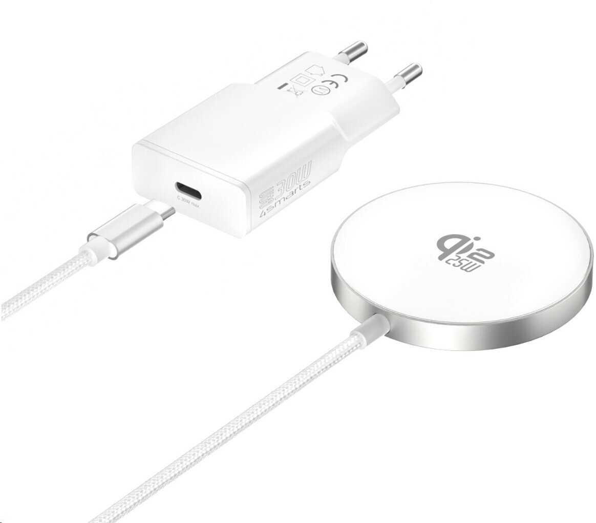 Ładowarka 4smarts Bezprzewodowy zestaw ładujący Qi2/MagSafe-kompa 25W, 1,5m biały