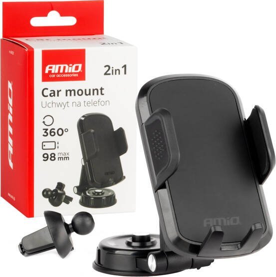 Uchwyt do samochodu na telefon kokpit i kratkę wentylacyjn? 2w1 360 AMIO-04138