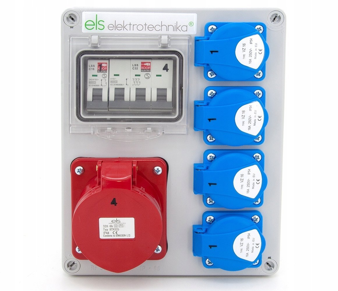 Rozdzielnica budowlana Mikołajki 32/5 + 4*GS + zabezpieczenia, obudowa naścienna, 4NO41C011C