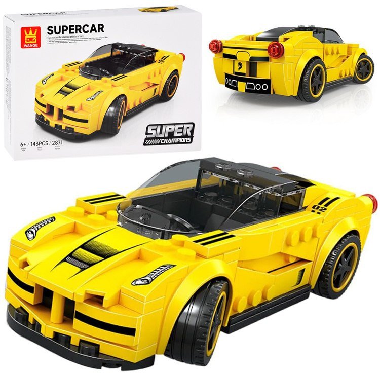 Klocki techniczne Sportowe auto ŻÓŁTE 143-elementy + naklejki ZA5742 EDUKAMP