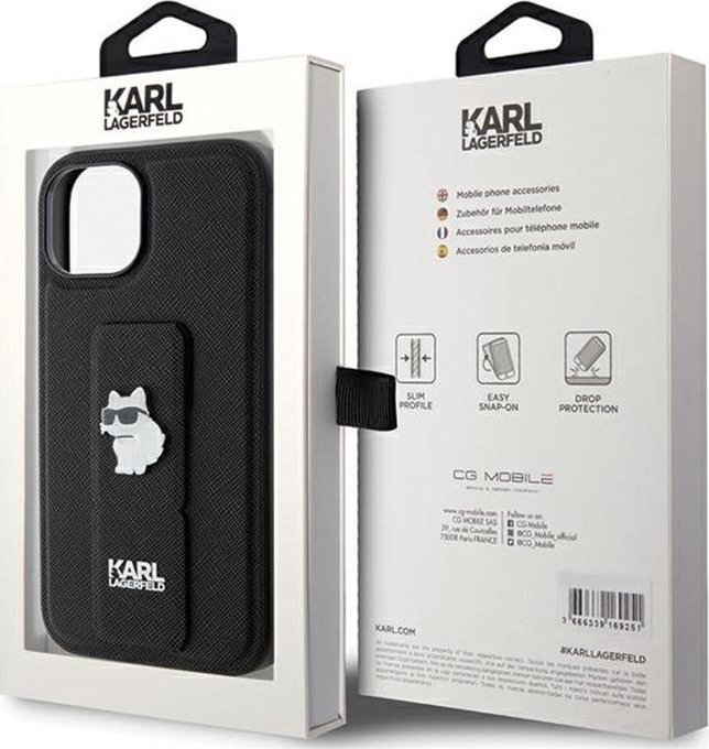Karl Lagerfeld KLHCP15SGSACHPK iPhone 15 6.1" czarny/black hardcase Gripstand Saffiano Choupette Pins