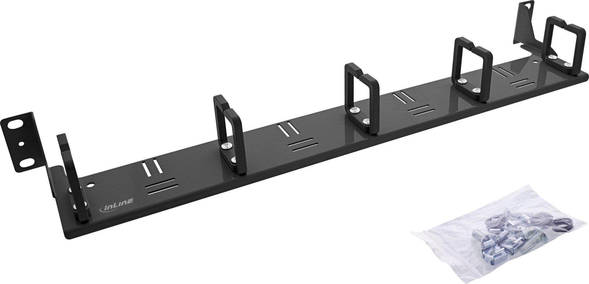 InLine® 19" Kabelführungspanel, 5 Kunststoffbügel horizontal, RAL 9005, schwarz