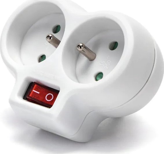 Aigostar Francuski adapter dwudrożny z wyłącznikiem 16A biały Francuski adapter dwudrożny z wyłącznikiem 16A biały