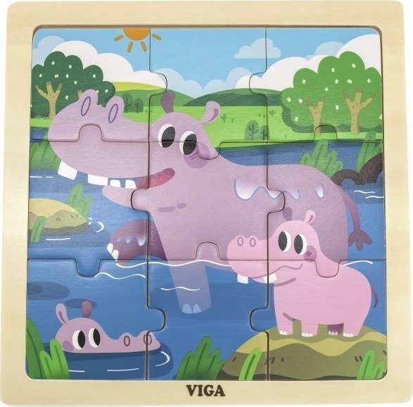 Viga Toys VIGA Poręczne Drewniane Puzzle Hipopotamy 9 elementów
