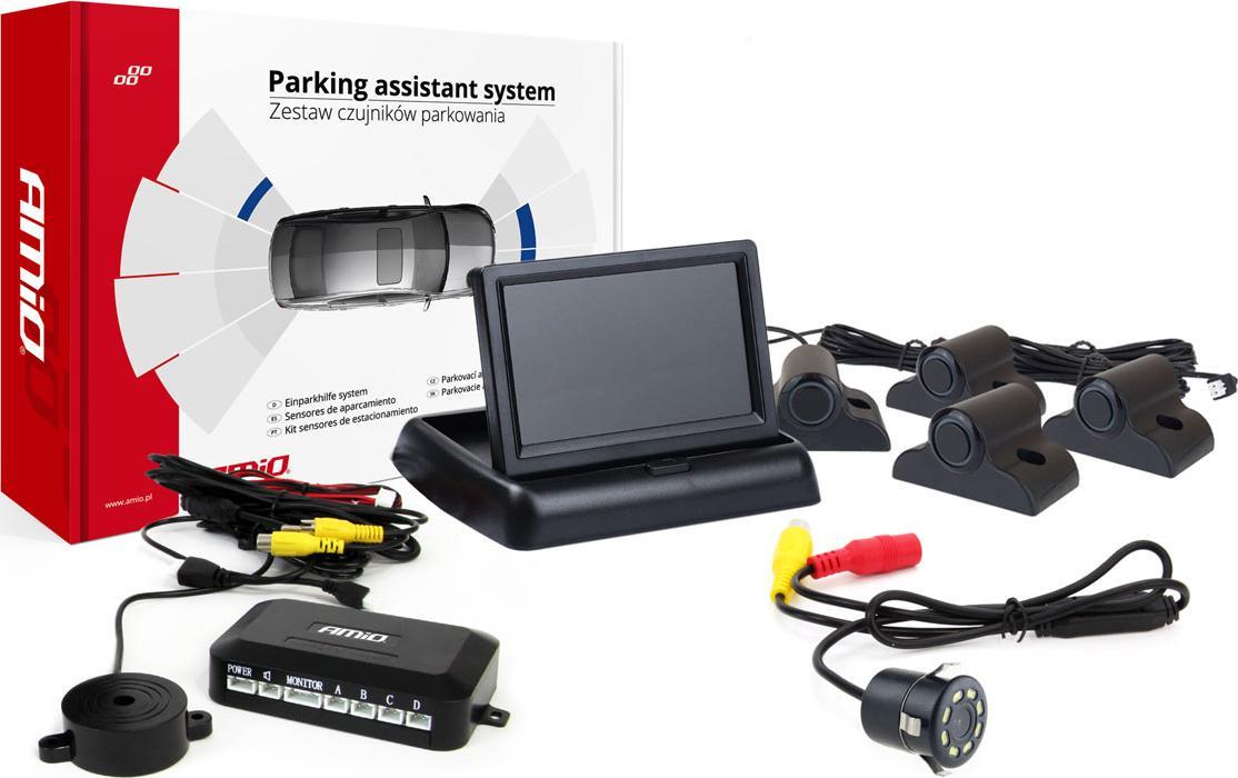 AMiO Zestaw czujników parkowania tft02 4,3" z kamerą hd-308-led 4 sensory czarne truck