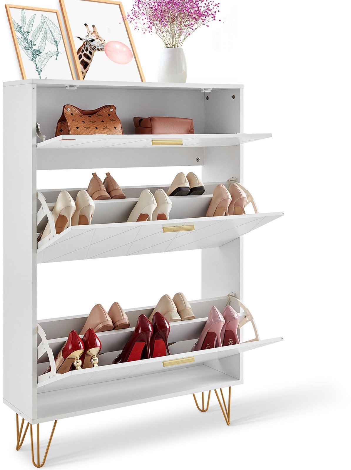 Szafka na buty otwierana uchylna komoda biała pojemna 80 cm