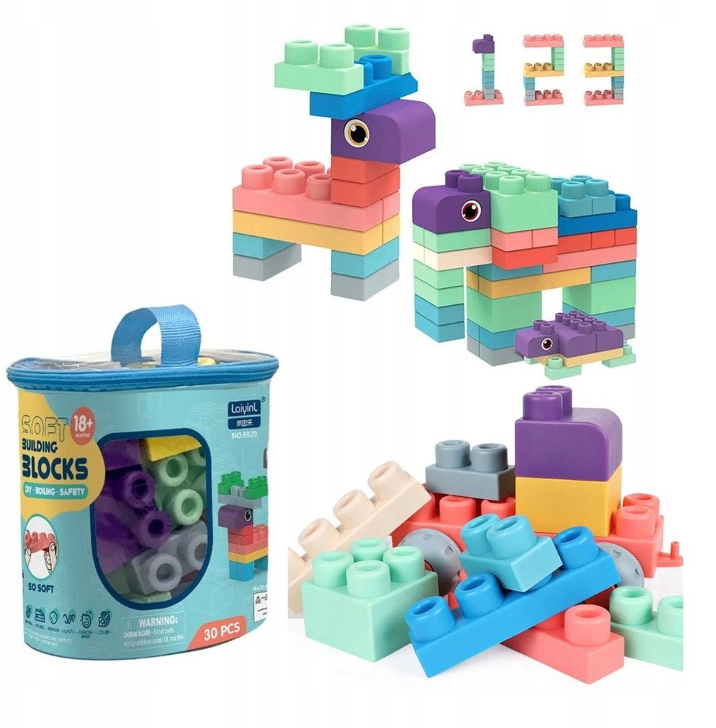 Klocki gumowe miękkie sensoryczne konstrukcyjne duże zestaw 30 SZT