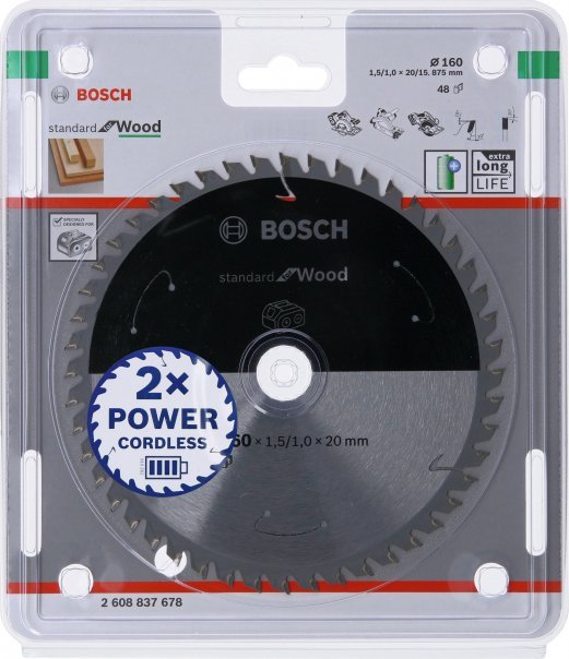 Bosch Bosch circular saw blade Standard for Wood, 160mm, 48Z (bore 20mm, for cordless saws)
