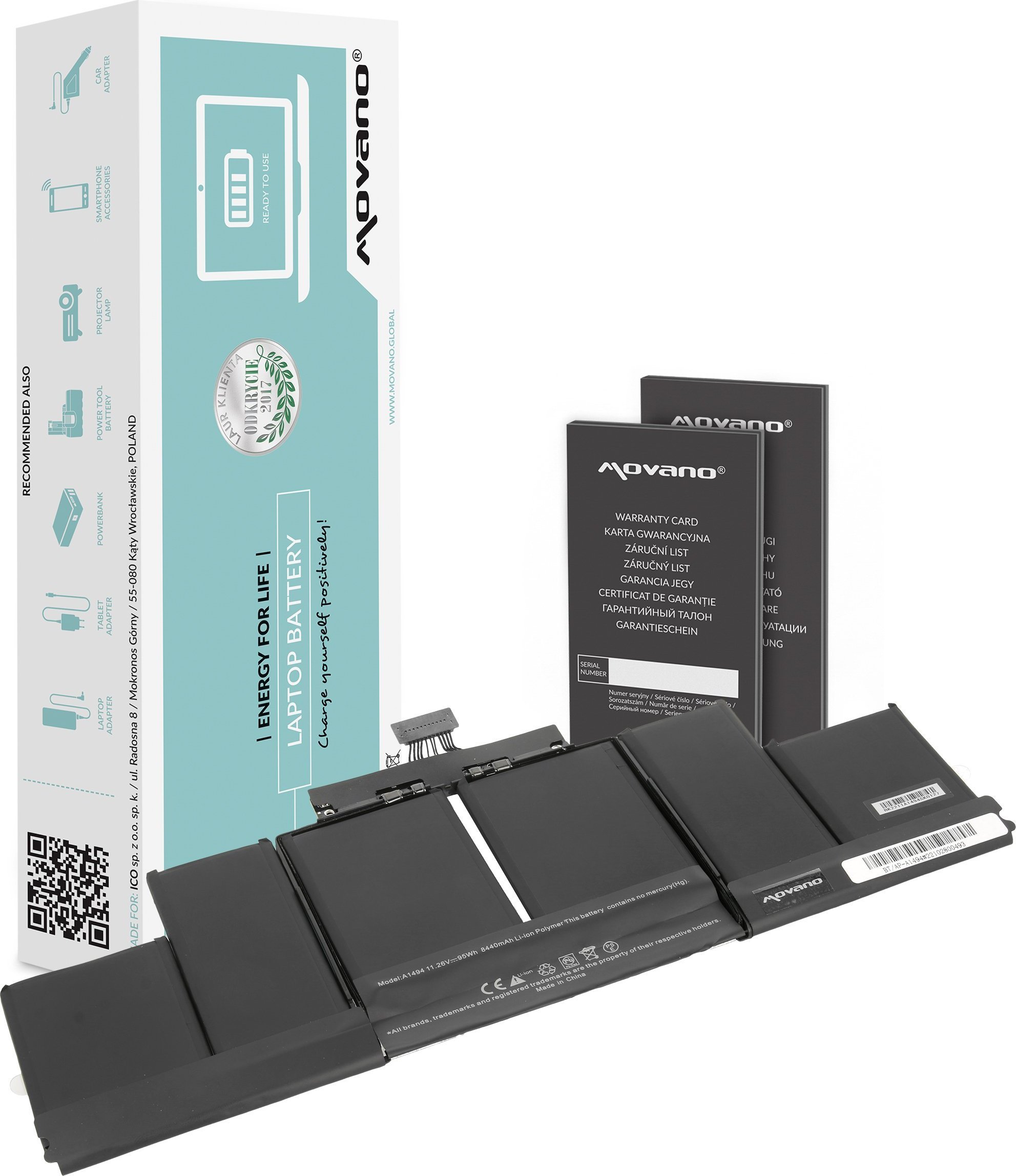 Bateria Movano Bateria A1494 MacBook Pro 15 Retina A1398 2013/14