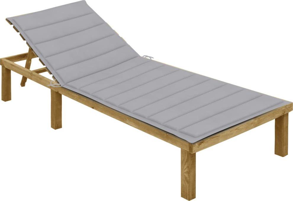 vidaXL Leżak z szarą poduszką, impregnowane drewno sosnowe