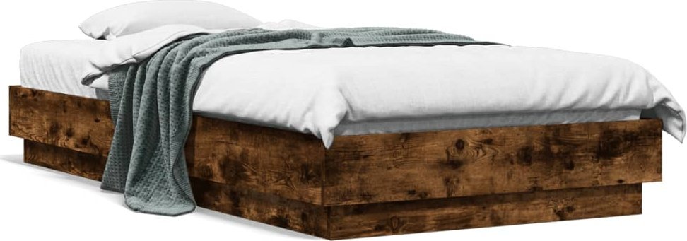 vidaXL vidaXL Rama łóżka z oświetleniem LED, przydymiony dąb, 90x190 cm