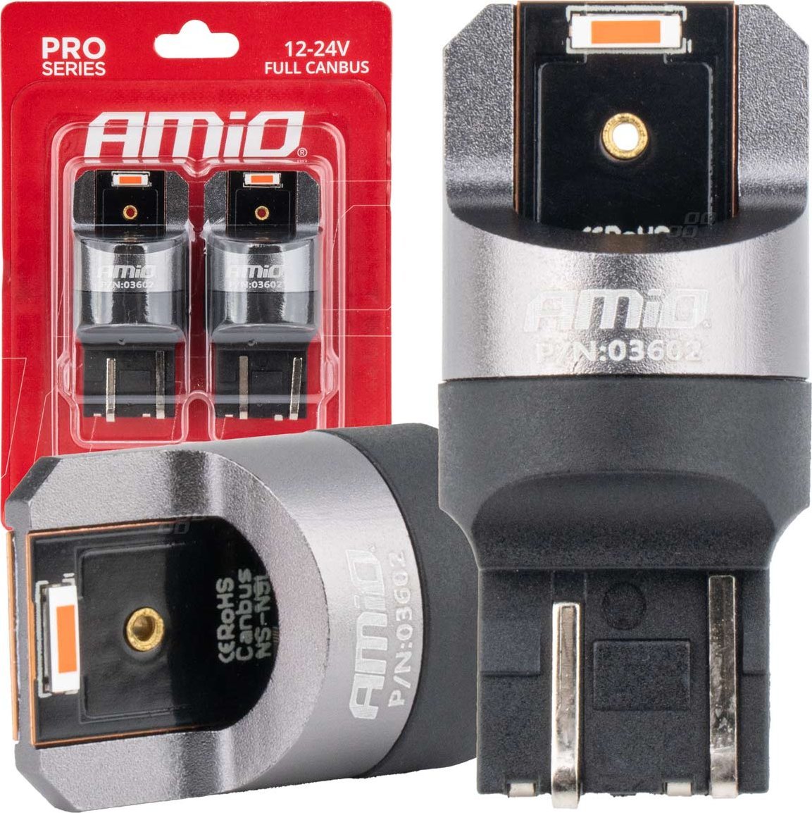 AMiO Żarówki led full canbus pro w21/5w 2x1860 smd czerwone 12v 24v amio-03602