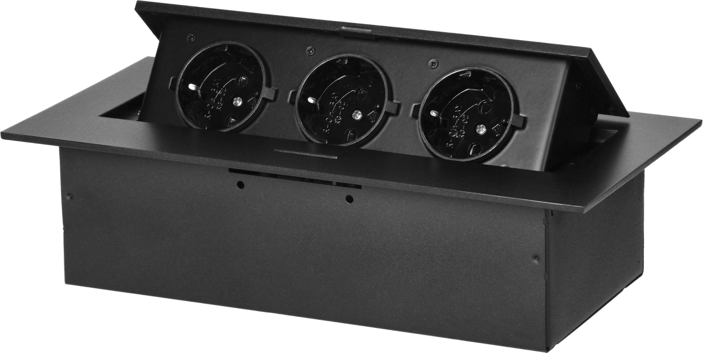 Orno Gniazdo meblowe wpuszczane w blat z płaskim rantem, 3x2P+Z (Schuko), czarne