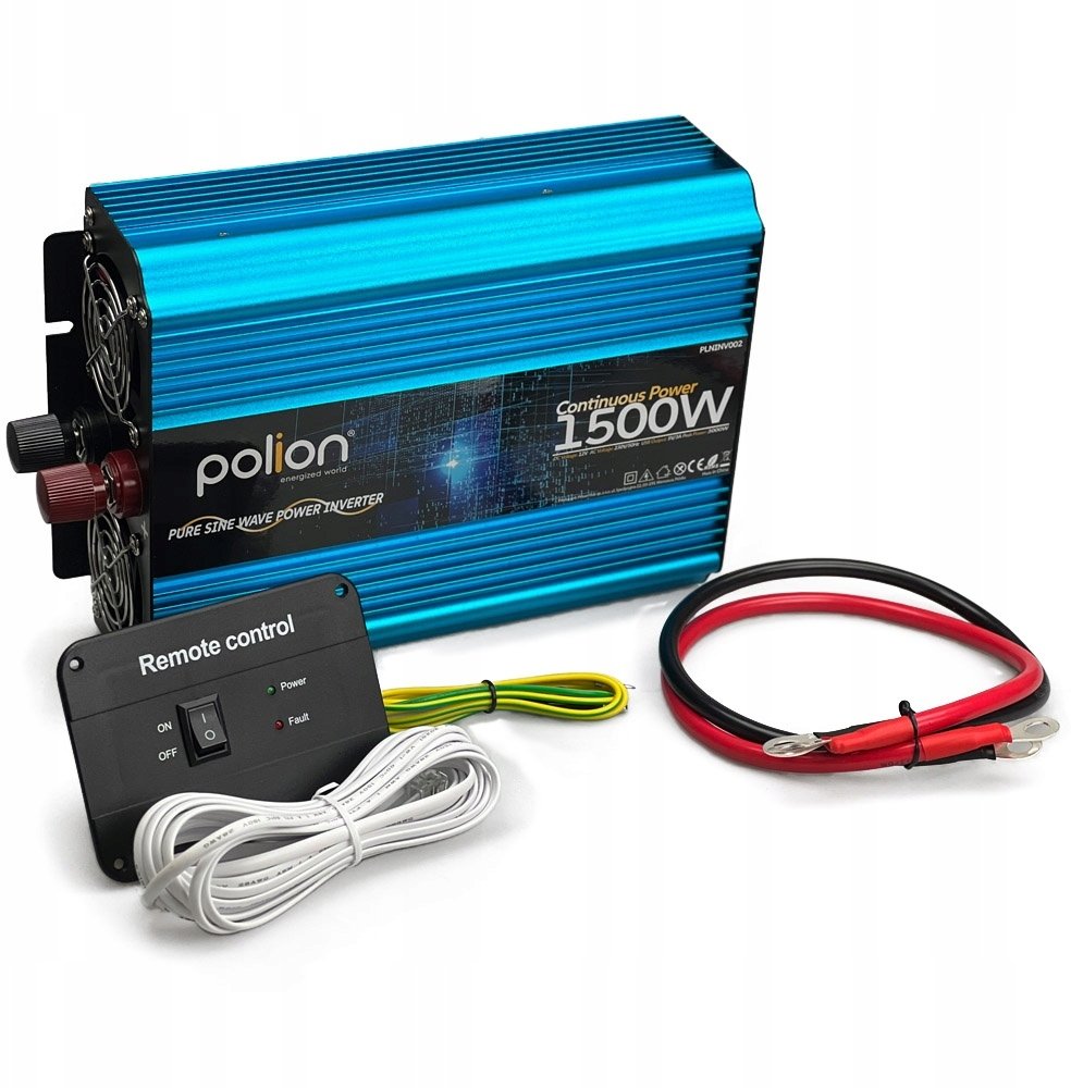 Przetwornica samochodowa 12V/230V 1500W czysty sinus, pilot, LCD