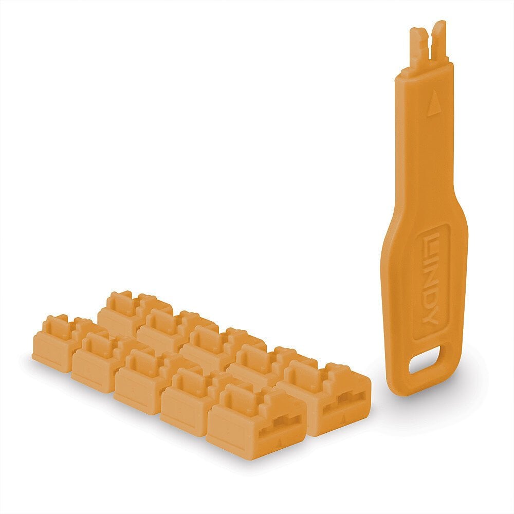LINDY RJ45 Port Schlösser Orange, 10 Stck + 1 Schlüssel