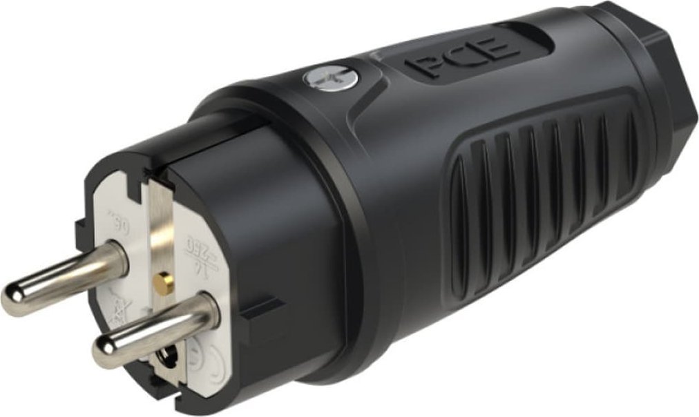 PCE Wtyczka gumowa 16A 230V IP54 UNI SCHUKO TAURUS2 PIERŚCIEŃ CZARNY 0521-ss