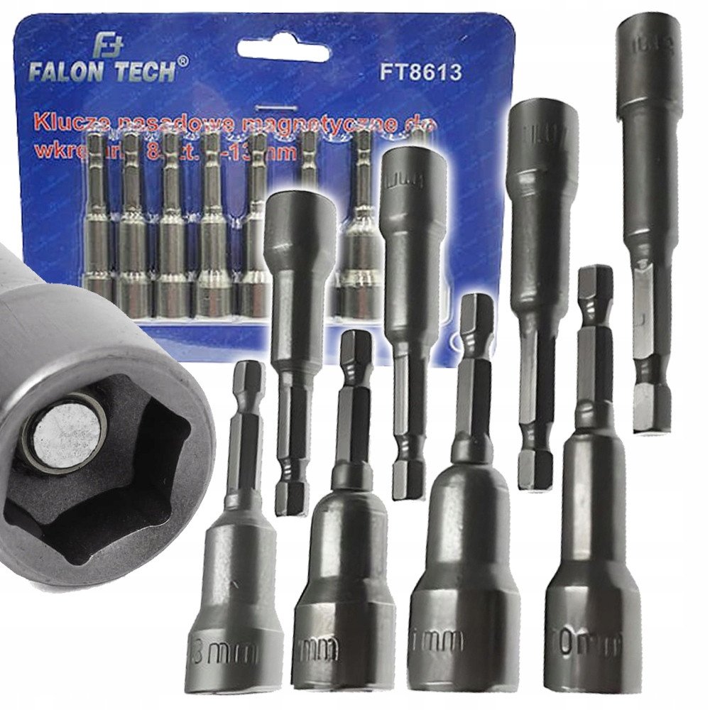 KLUCZE NASADOWE MAGNETYCZNE NA WKRĘTARKĘ HEX ZESTAW 8 SZT. 6-13 mm