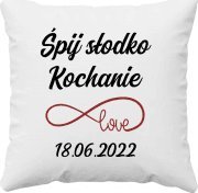 Koszulkowy Śpij słodko kochanie + data - produkt personalizowany - poduszka na prezent dla chłopaka