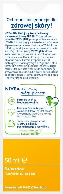 NIVEA SUN Shine Control Matujący krem koloryzujący do twarzy Light Tinted SPF50 50 ml