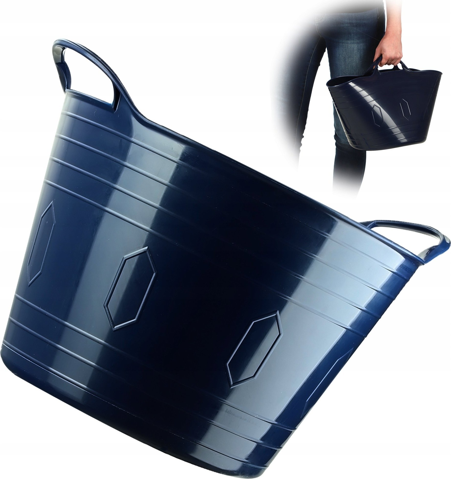 Kosz na pranie Kadax KADAX Kosz Plastikowy Na Pranie Uniwersalny 15L Kwadratowy Uchwyty Granat