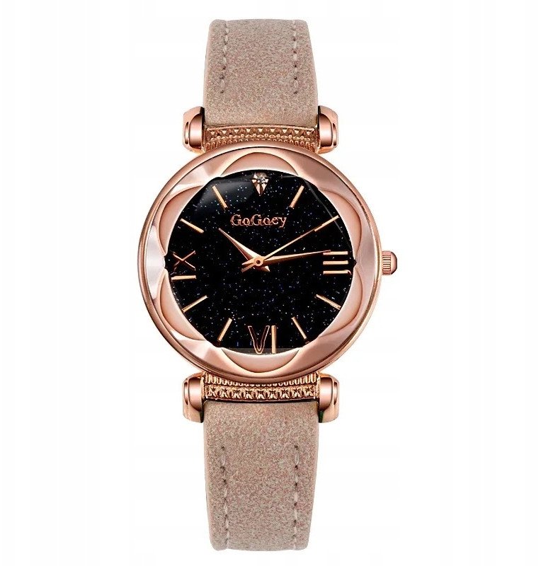 Zegarek ITIMPORT Zegarek DAMSKI WYGODNY Kosmiczny Kwarcowy ELEGANCKI Zamsz BEŻOWY