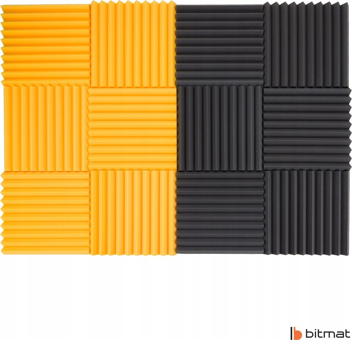 Pianka wygłuszająca akustyczna klin żółty szary zestaw 12 sztuk 50x50x5cm