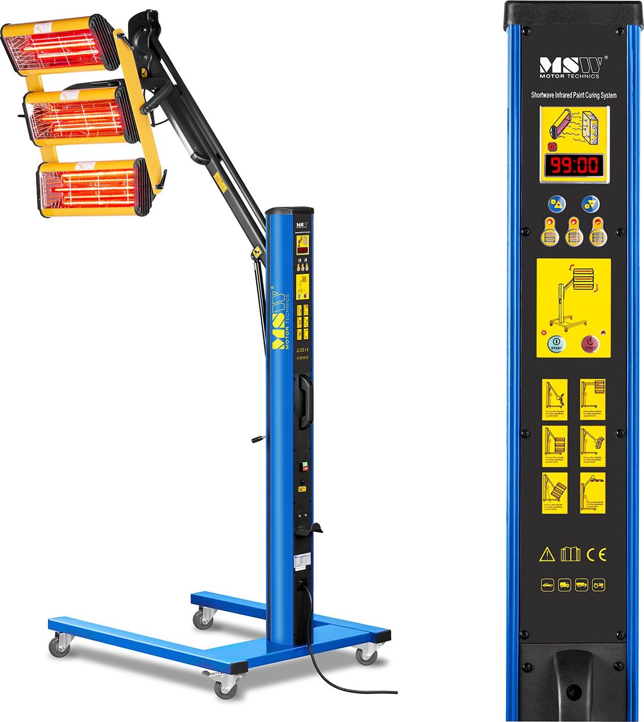 MSW Promiennik ciepła podczerwieni lakierniczy do suszenia farb na statywie 3300W Promiennik ciepła podczerwieni lakierniczy do suszenia farb na staty