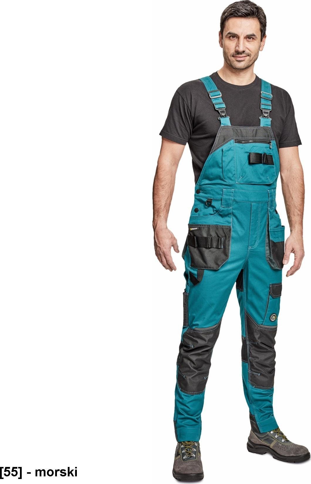 CERVA DAYBORO ogrodniczki - męskie ogrodniczki robocze, odblaskowe elementy, 62% bawełna, 32% poliester, 3% spandex - morski 58