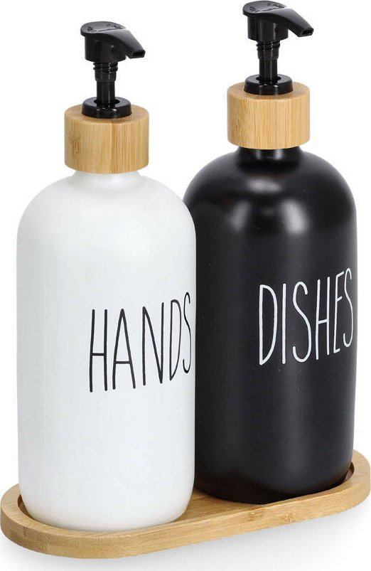 Dozownik do mydła Zeller Zestaw dozowników na płyn i mydło z bambusową podstawką, 2 x 500 ml