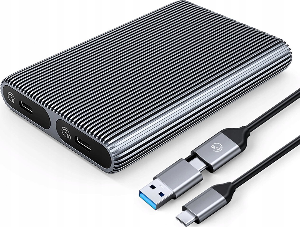 Kieszeń dyskowa 2x M.2 SATA+NVME USB-C 3.2 6Gbps/10Gbps - szara