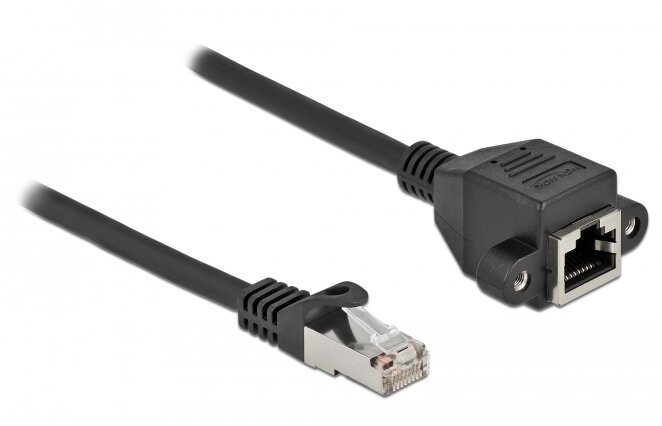 DeLOCK Przedłużacz kabla sieciowego S/FTP RJ45 męski do RJ45 żeński Cat.6A 25 cm czarny