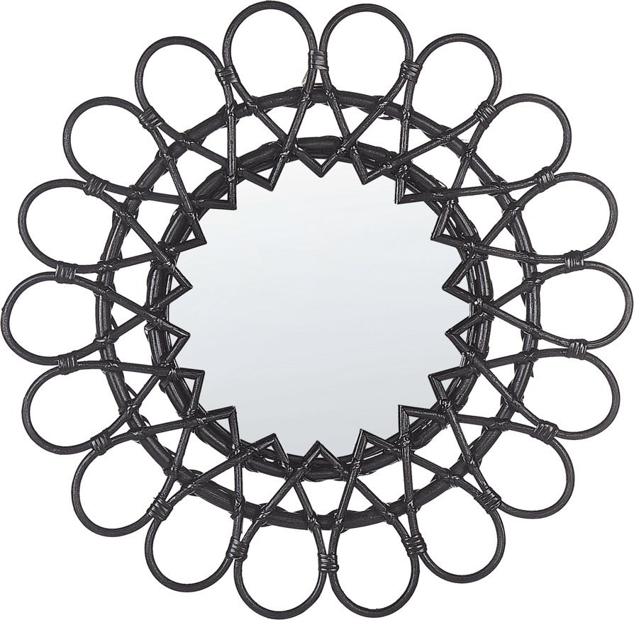 Beliani Rattanowe okrągłe lustro ścienne słońce 60 cm czarne BABAI