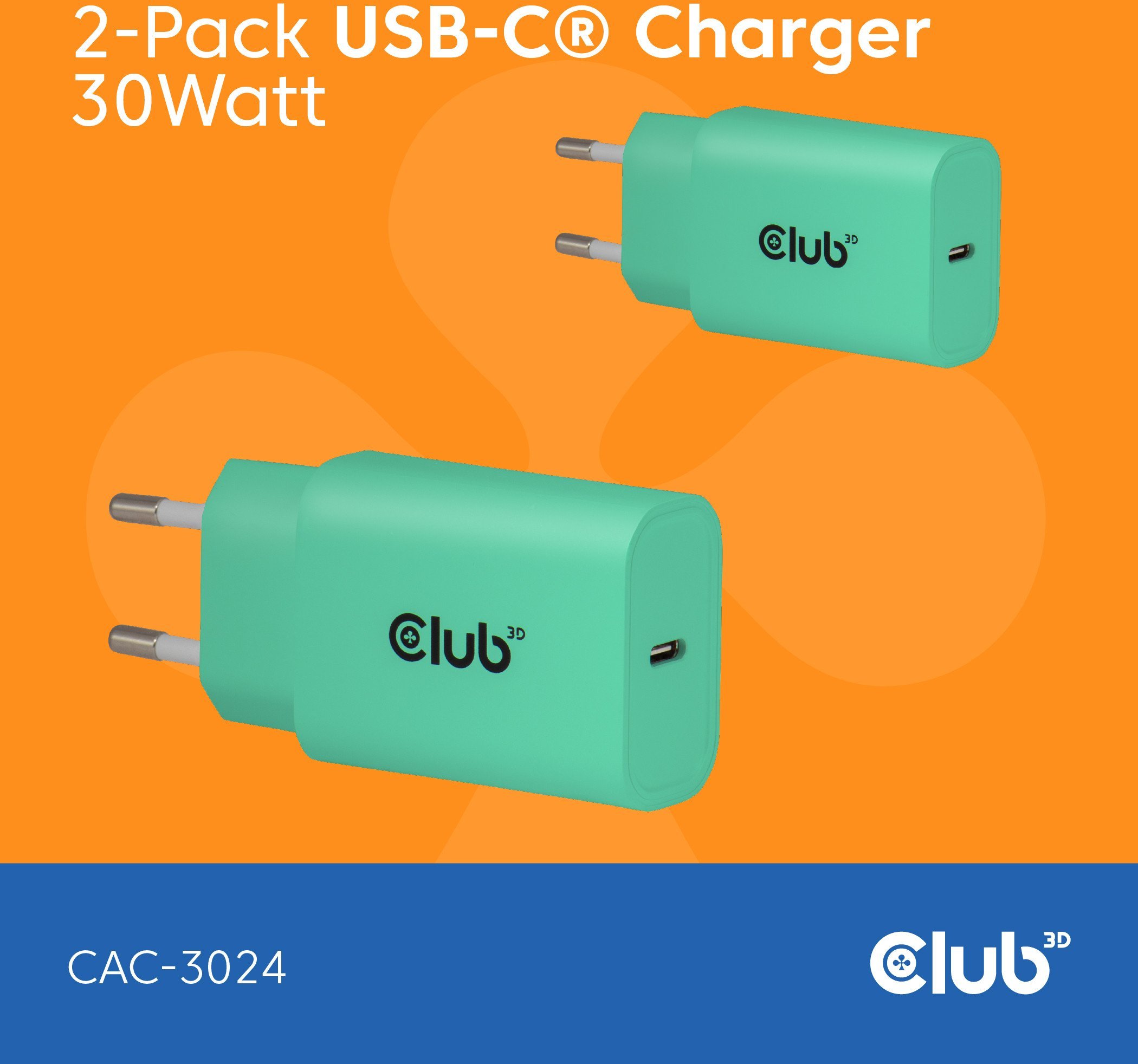 Ładowarka Club 3D Club3D Lifestyle ładowarka USB-C 30Watt 2 szt. zielony retail