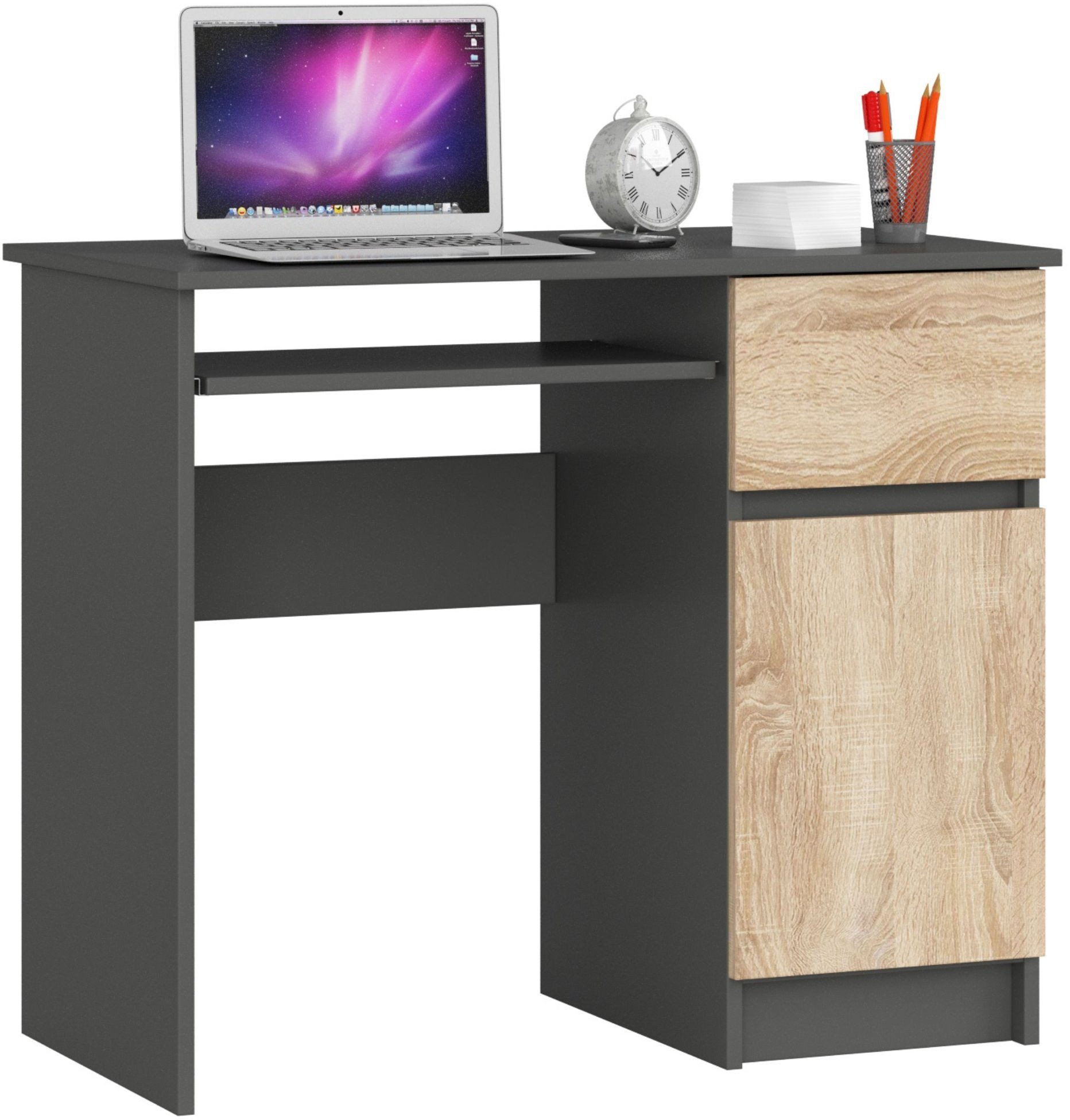 Biurko Fabryka Mebli Akord Biurko komputerowe 90 cm Piksel prawe - grafit szary-dąb sonoma