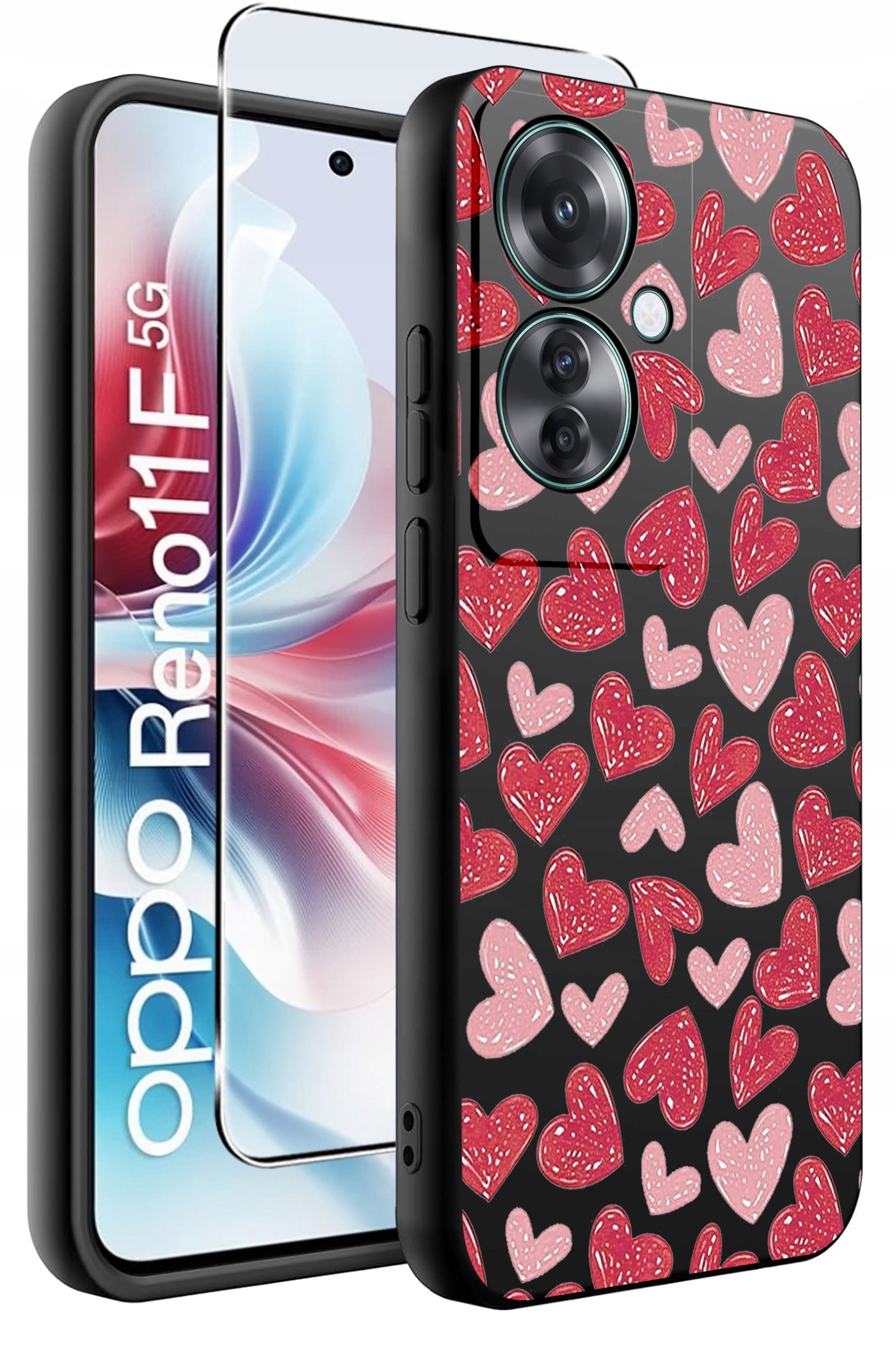 ETUI do Oppo Reno11 F 5G WZORY | SILIKONOWE MATT CASE + SZKŁO HARTOWANE 9H